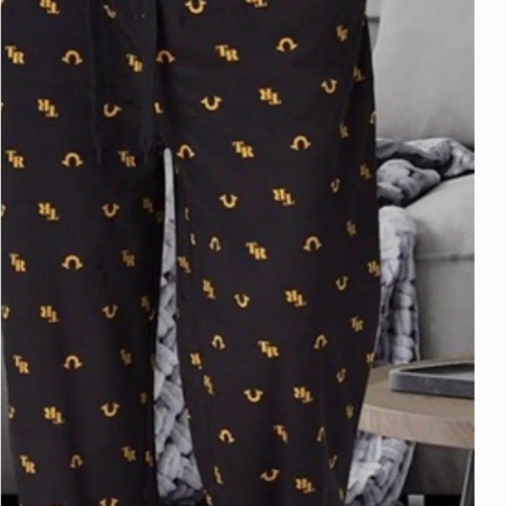 True Religion Black Joggers fleece pajamas with Gold Pattern size large